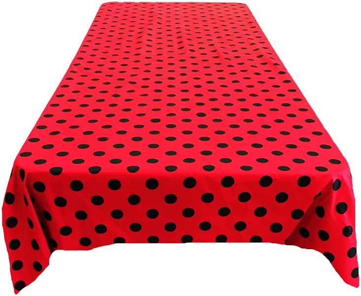 58" Polka Dot Tablecloth - Black on Red - Polka Dot Design Rectangular Table Cover (Pick Size)
