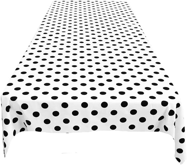58" Polka Dot Tablecloth - Black on White - Polka Dot Design Rectangular Table Cover (Pick Size)