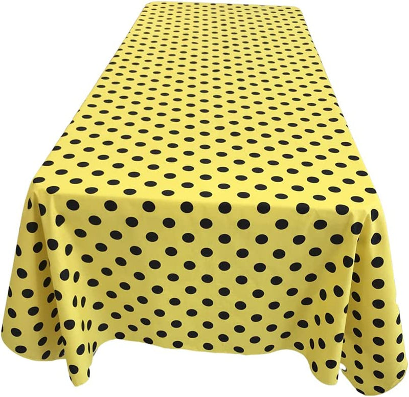 58" Polka Dot Tablecloth - Black on Yellow - Polka Dot Design Rectangular Table Cover (Pick Size)