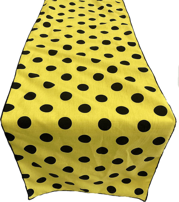 12" Polka Dot Table Runner - Black on Yellow - High Quality Polyester Poplin Fabric Table Runners (Pick Size)