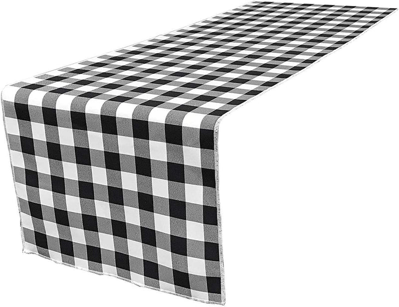 12" Checkered Table Runner - Black / White - High Quality Polyester Poplin Fabric Table Runners (Pick Size)