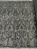 Geometric Fabric - Geometric Sequins Pattern Design 4 Way Stretch - 25 Yard Roll