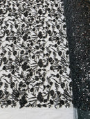 Floral Pattern Beaded Fabric - Black - Embroidered Bead & Sequins Wedding Bridal Fabric Sold By The Yard