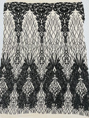 Fancy Leaf Design -  4 Way Stretch Embroidered Sequins Fabric - Pick Color - 25 Yard Roll