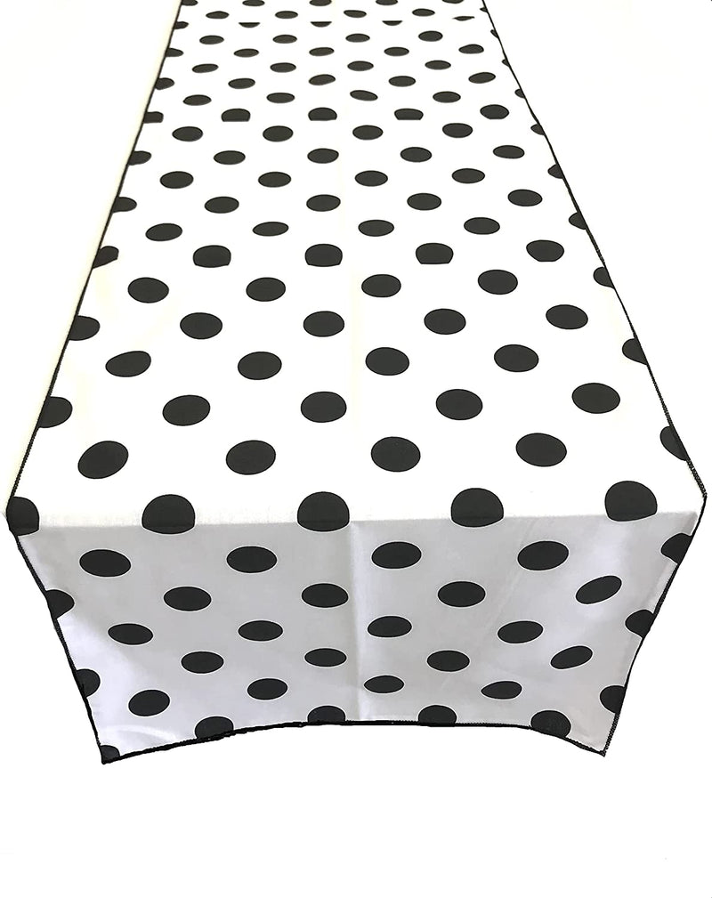 12" Polka Dot Table Runner - Black on White - High Quality Polyester Poplin Fabric Table Runners (Pick Size)