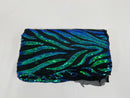Angel Wing Sequin Design - Iridescent Blue/Green - Wing Patterns Embroidered with Sequins on Mesh Sold By Yard
