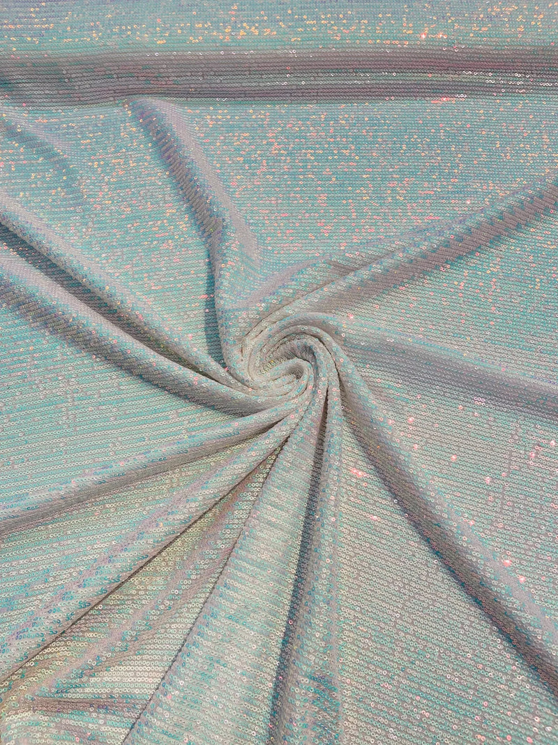 Mille Striped Stretch Sequins - Blue Iridescent - 4 Way Stretch Spandex Sequins Striped Fabric By The Yard