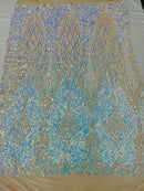 Fancy Leaf Design -  4 Way Stretch Embroidered Sequins Fabric - Pick Color - 25 Yard Roll