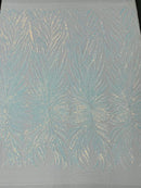 Angel Wing Sequin Design - Blue / White - Wing Patterns Embroidered with Sequins on Mesh Sold By Yard