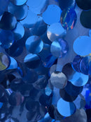 Jumbo 1.5" Circle Sequins - Blue - Jumbo Sequins On Mesh Fabric Sold By The Yard
