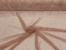 Iridescent Rhinestones Fabric On Blush Stretch Net Fabric, Fish Net with Crystal Stones by yard