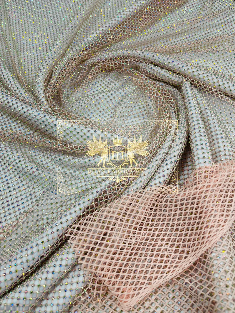 Fish Net Spandex Rhinestone Fabric - Spandex Fish Net Rhinestones Fabric - 15 Yard Roll