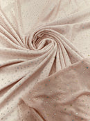 Power Mesh Polyester Rhinestone Fabric - Blush - 4 Way Stretch Power Mesh Fabric Crystal Stones By Yard