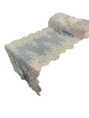 14" Metallic Flower Lace Table Runner - Blush - Floral Runner for Event Decor Sold By The Yard