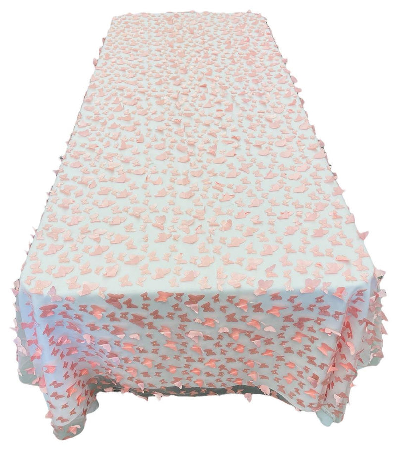 3D Butterfly Tablecloth - Blush Pink - 52" x 102" Inches 3D Butterfly Sheer Mesh Tablecloth