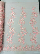 Floral 3D Rose Fabric - Blush Pink - Embroided Rose Flower Design Fabric Sold by Yard