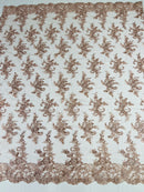 Lace Flower Cluster Fabric - Blush - Embroidered Flower With Sequins on a Mesh Lace Fabric By Yard
