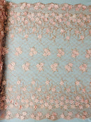 3D Floral Pearl Fabric - Blush - 3D Triangle Flower Design on Mesh By Yard