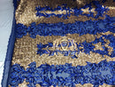 4 Way Stretch - Royal Blue and Gold - Two Tone Flower Design Sequins On Stretch Mesh By The Yard