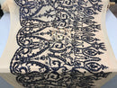Two Tone Sequins - Navy / Nude - 4 Way Stretch Fancy Design Mesh Fabric Sold By The Yard