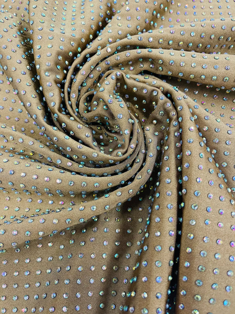 Solid Color Rhinestone Fabric - Brown - 4 Way Stretch Soft Solid Color  Fabric with Crystal Stones Sold By Yard