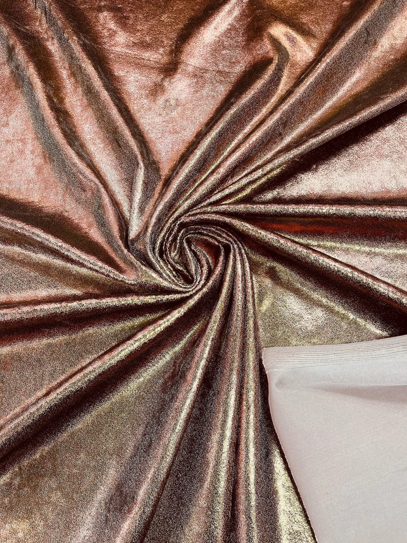 Foiled Stretch Velvet - Brown - 4 Way Stretch Velvet Foil Fabric - 60''  Wide Sold By The Yard