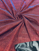 Shimmer Glitter Fabric - Burgundy / Blue - Luxury Sparkle Stretch Solid Fabric Sold By Yard