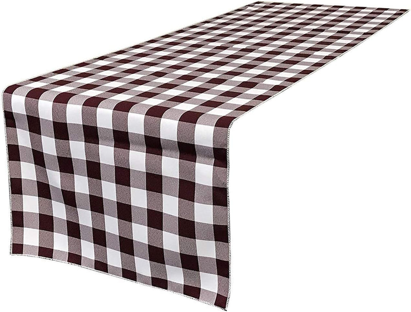 12" Checkered Table Runner - Burgundy / White - High Quality Polyester Poplin Fabric Table Runners (Pick Size)