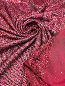 Mille Striped Stretch Sequins - Burgundy - 4 Way Stretch Spandex Sequins Striped Fabric By The Yard