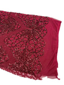 Elegant Floral Leaf Design - Burgundy - 4 Way Stretch Sequins Lace Spandex Fabric By Yard