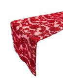 Floral Lace Sequins Table Runner - Burgundy - 12" x 90" Floral Lace Table Runner
