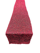 Lace Sequins Table Runner - Burgundy - 12" x 90" Lace Design Table Runner for Event Decor