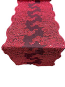 14" Metallic Floral Design Lace Table Runner - Burgundy - Event Table Decor Runner Sold By Yard