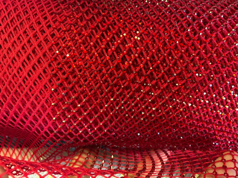 Fish Net Spandex Rhinestone Fabric - Solid Spandex Fish Net Rhinestone