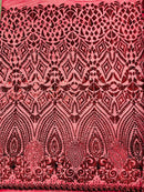 Geometric Pattern Sequins - Burgundy - 4 Way Stretch Colorful Shine Designer Sequins By Yard