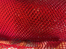 Fish Net Spandex Rhinestone Fabric - Burgundy- Solid Spandex Fish Net Design Fabric with Rhinestones by Yard