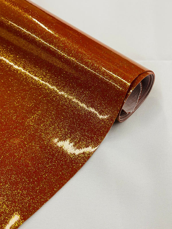 Vinyl Fabric - Burnt Orange Shiny Sparkle Glitter Leather PVC - Upholstery By The Yard