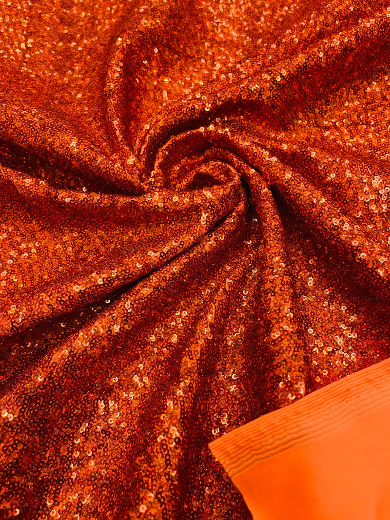 Mini Glitz Sequins Milliskin - Burnt Orange - 4 Way Stretch Milliskin Nylon Spandex Fabric Sold By Yard