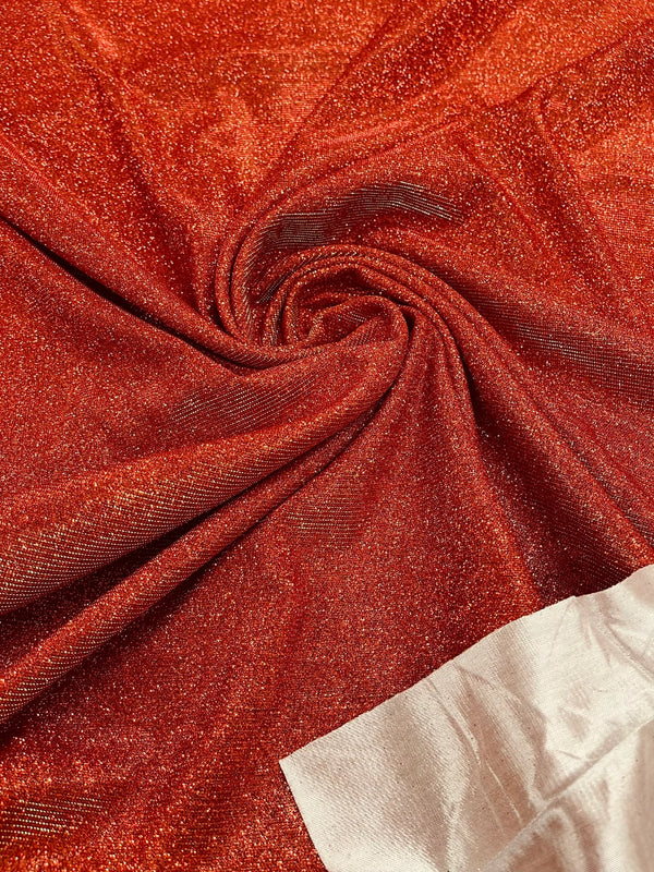 Shimmer Glitter Fabric - Burnt Orange - Luxury Sparkle Stretch Solid Fabric Sold By Yard