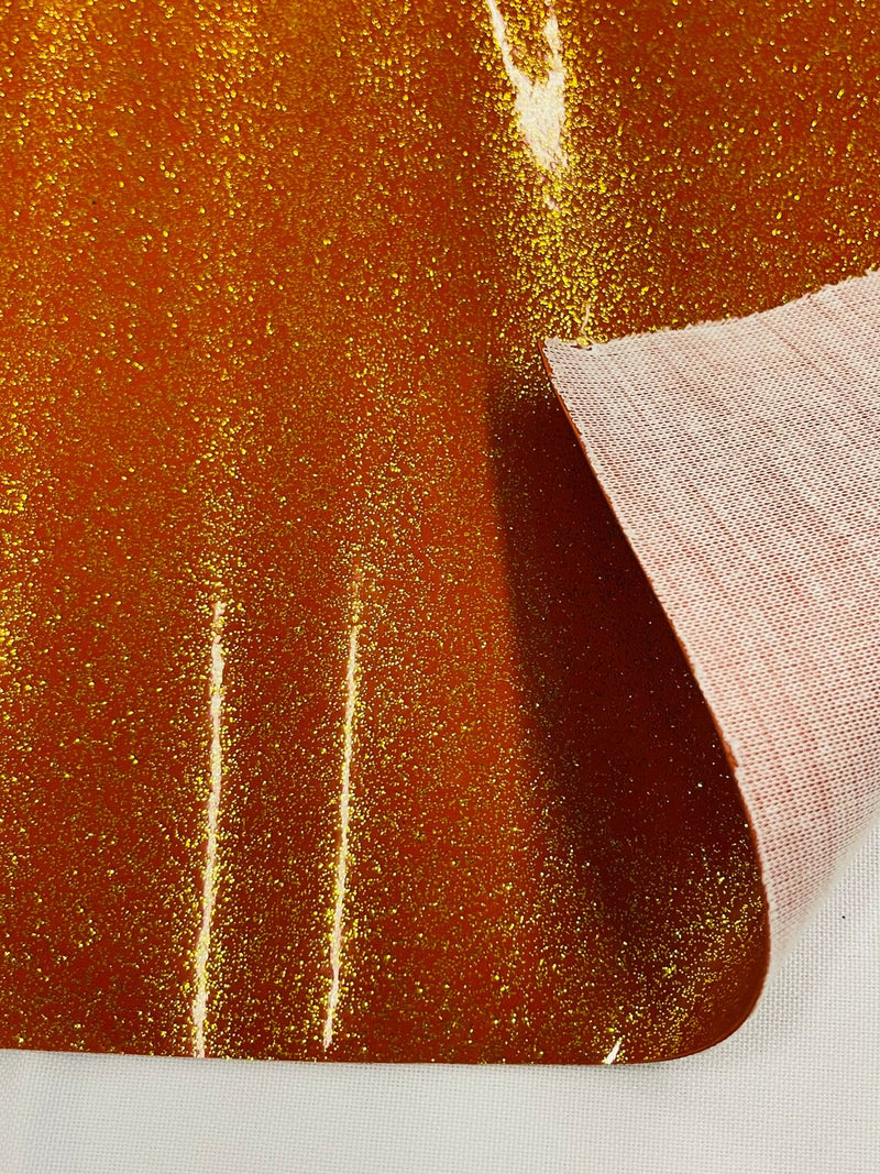 Vinyl Fabric - Burnt Orange Shiny Sparkle Glitter Leather PVC - Uphols