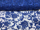 Beaded Floral - ROYAL BLUE - Luxury Wedding Bridal Embroidery Lace Fabric Sold By The Yard