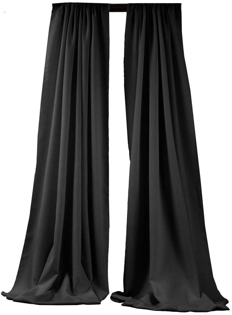 5 Feet x 10 Feet - Black - Polyester Backdrop Drape Curtains, Polyester Poplin Backdrop - 1 Pair
