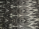 Big Damask Sequins Fabric - Black - 4 Way Stretch Damask Sequins Design Fabric By Yard