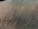Iridescent Rhinestones Fabric On Stretch Net Fabric, Fish Net with Crystal Stones by yard