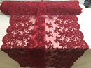 Burgundy Beaded Bridal Lace, Sold By The Yard Embroidered Floral Wedding Beaded Fabric with Sequins