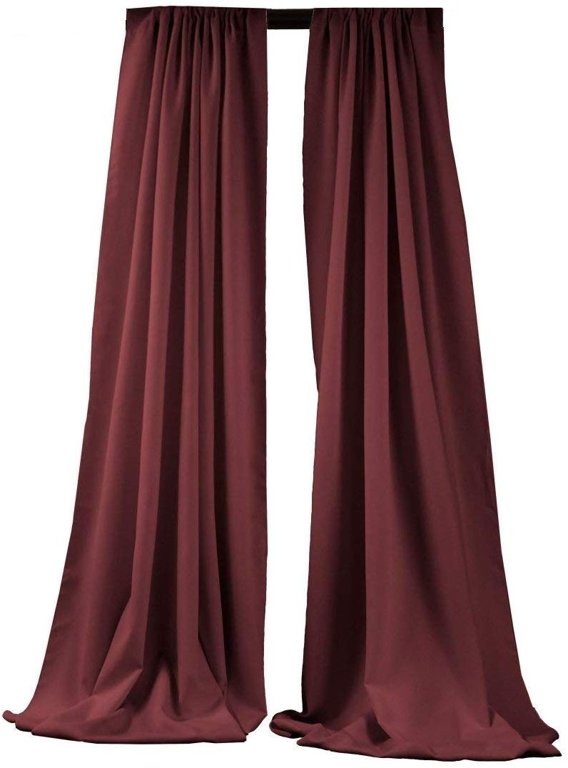 5 Feet x 10 Feet - Burgundy  - Polyester Backdrop Drape Curtains, Polyester Poplin Backdrop 1 Pair