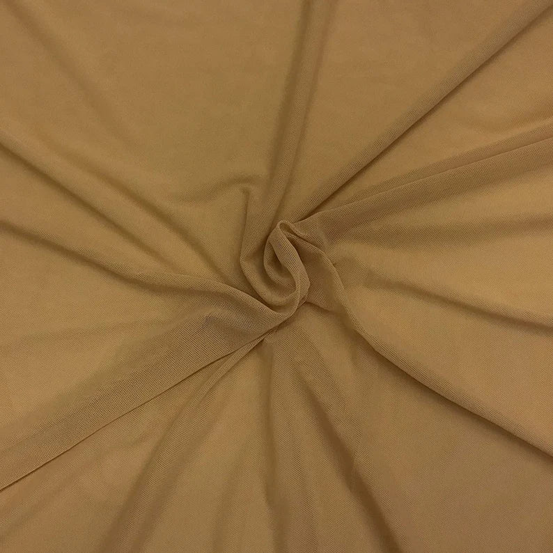 Power Mesh Fabric - Camel - Nylon Lycra Spandex 4 Way Stretch Fabric  58"/60" By Yard