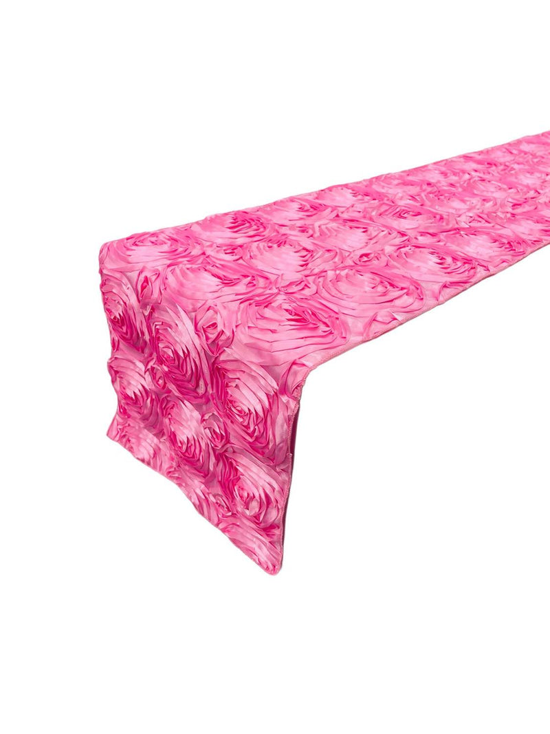 Satin Rosette Table Runner - Candy Pink - 12" x 90" Floral Design Event Decor Table Runner