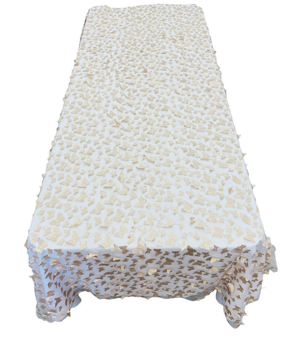 3D Butterfly Tablecloth - Champagne - 52" x 102" Inches 3D Butterfly Sheer Mesh Tablecloth