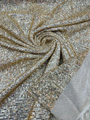 Mille Striped Stretch Sequins - Champagne - 4 Way Stretch Spandex Sequins Striped Fabric By The Yard